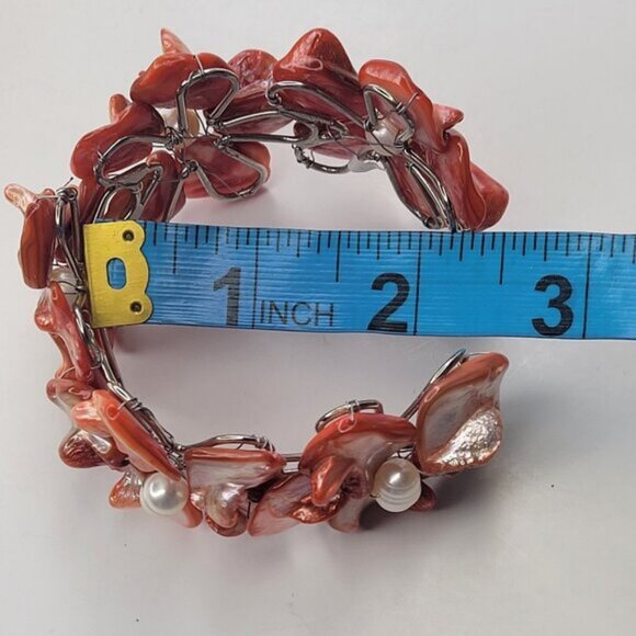 Coral Cuff Bracelet Freshwater Pearl and Mother Of Pearl Bangle NEW - Picture 7 of 8